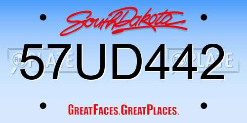 57UD442 South Dakota License Plate