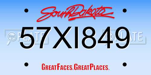 57XI849 South Dakota License Plate