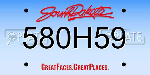 580H59 South Dakota License Plate