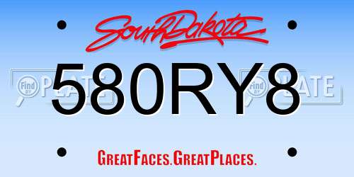 580RY8 South Dakota License Plate