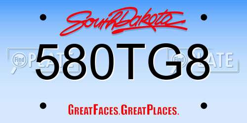 580TG8 South Dakota License Plate