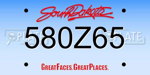 580Z65 South Dakota License Plate