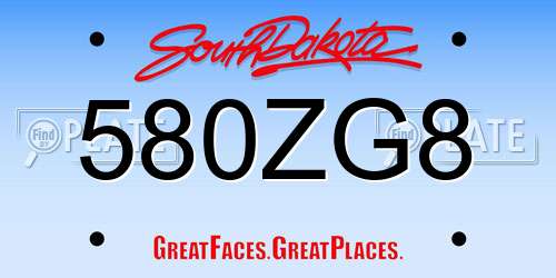 580ZG8 South Dakota License Plate