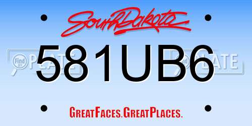 581UB6 South Dakota License Plate