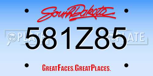 581Z85 South Dakota License Plate