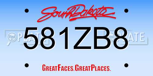 581ZB8 South Dakota License Plate