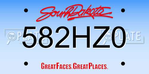 582HZ0 South Dakota License Plate