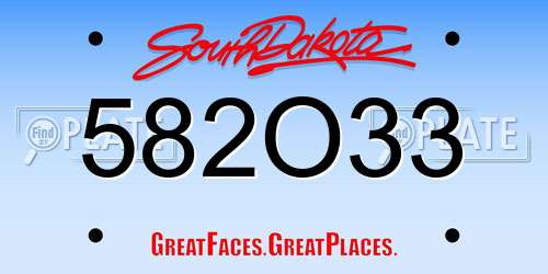 582O33 South Dakota License Plate