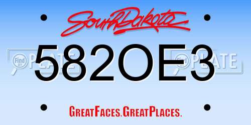 582OE3 South Dakota License Plate