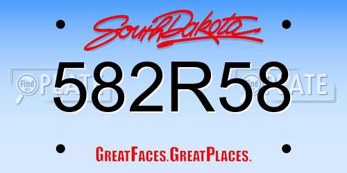 582R58 South Dakota License Plate