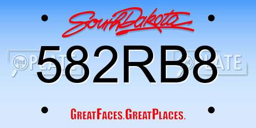 582RB8 South Dakota License Plate