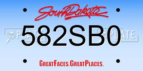582SB0 South Dakota License Plate
