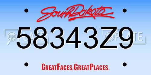58343Z9 South Dakota License Plate