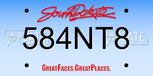 584NT8 South Dakota License Plate