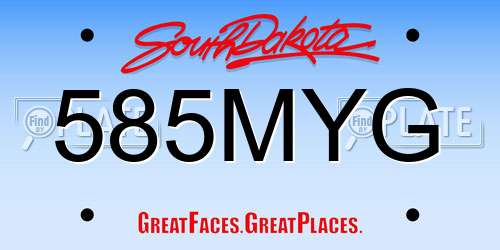 585MYG South Dakota License Plate