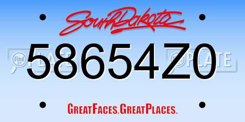 58654Z0 South Dakota License Plate