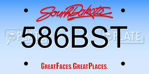 586BST South Dakota License Plate