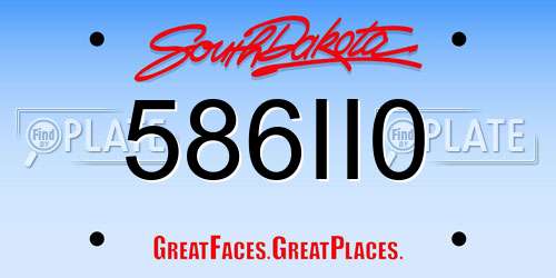 586II0 South Dakota License Plate