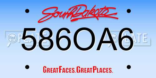 586OA6 South Dakota License Plate
