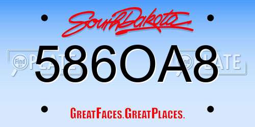 586OA8 South Dakota License Plate