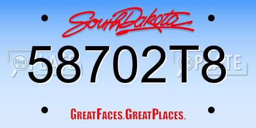 58702T8 South Dakota License Plate