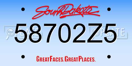 58702Z5 South Dakota License Plate