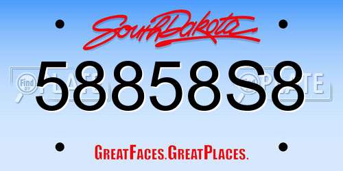 58858S8 South Dakota License Plate