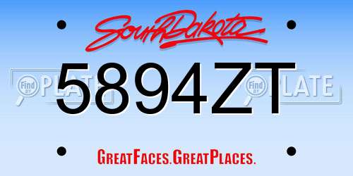 5894ZT South Dakota License Plate