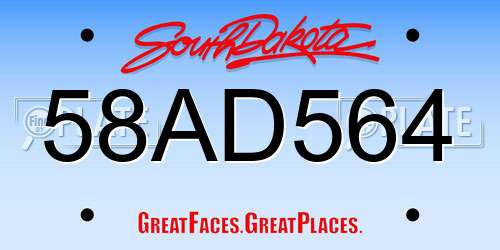 58AD564 South Dakota License Plate