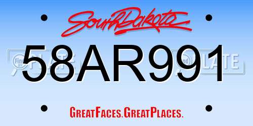 58AR991 South Dakota License Plate