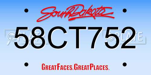 58CT752 South Dakota License Plate