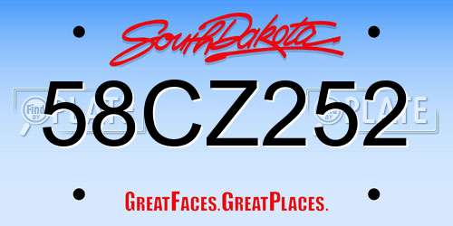 58CZ252 South Dakota License Plate