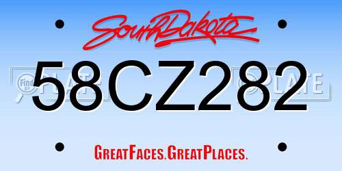 58CZ282 South Dakota License Plate