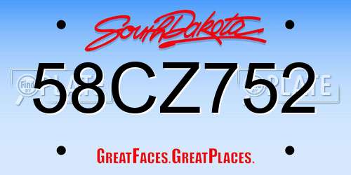 58CZ752 South Dakota License Plate