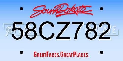 58CZ782 South Dakota License Plate