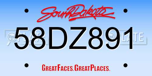 58DZ891 South Dakota License Plate