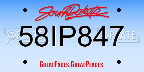 58IP847 South Dakota License Plate