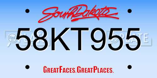 58KT955 South Dakota License Plate