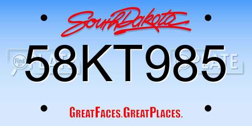 58KT985 South Dakota License Plate