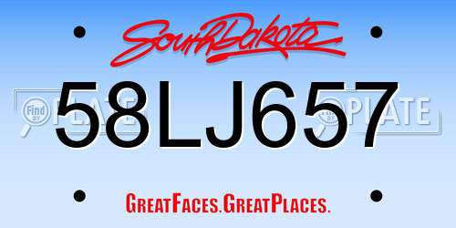 58LJ657 South Dakota License Plate