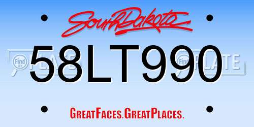 58LT990 South Dakota License Plate