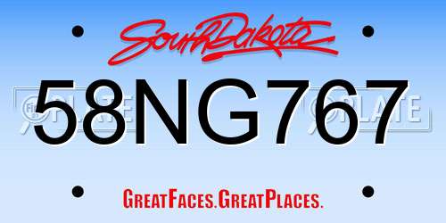 58NG767 South Dakota License Plate