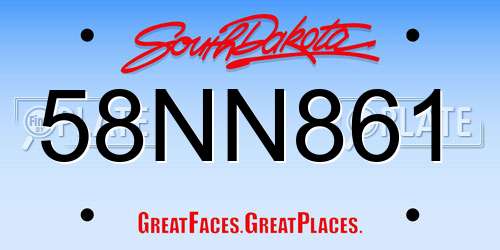 58NN861 South Dakota License Plate
