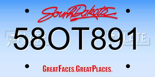 58OT891 South Dakota License Plate