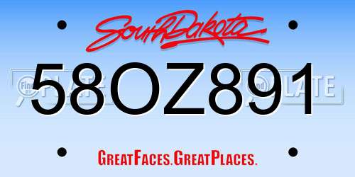58OZ891 South Dakota License Plate