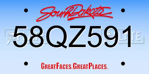 58QZ591 South Dakota License Plate