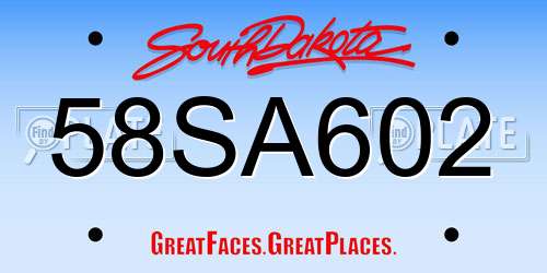58SA602 South Dakota License Plate