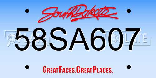 58SA607 South Dakota License Plate