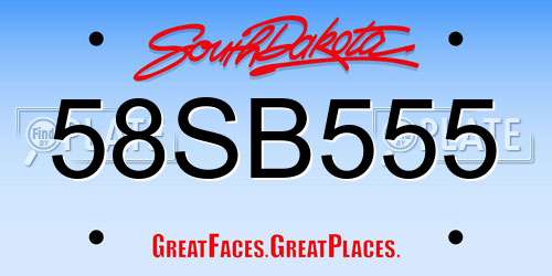 58SB555 South Dakota License Plate