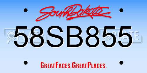 58SB855 South Dakota License Plate
